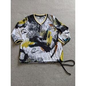 Dolcezza Safari Escape Art V-Neck 3/4 Sleeve Drawstring Hem Top Womens Size S